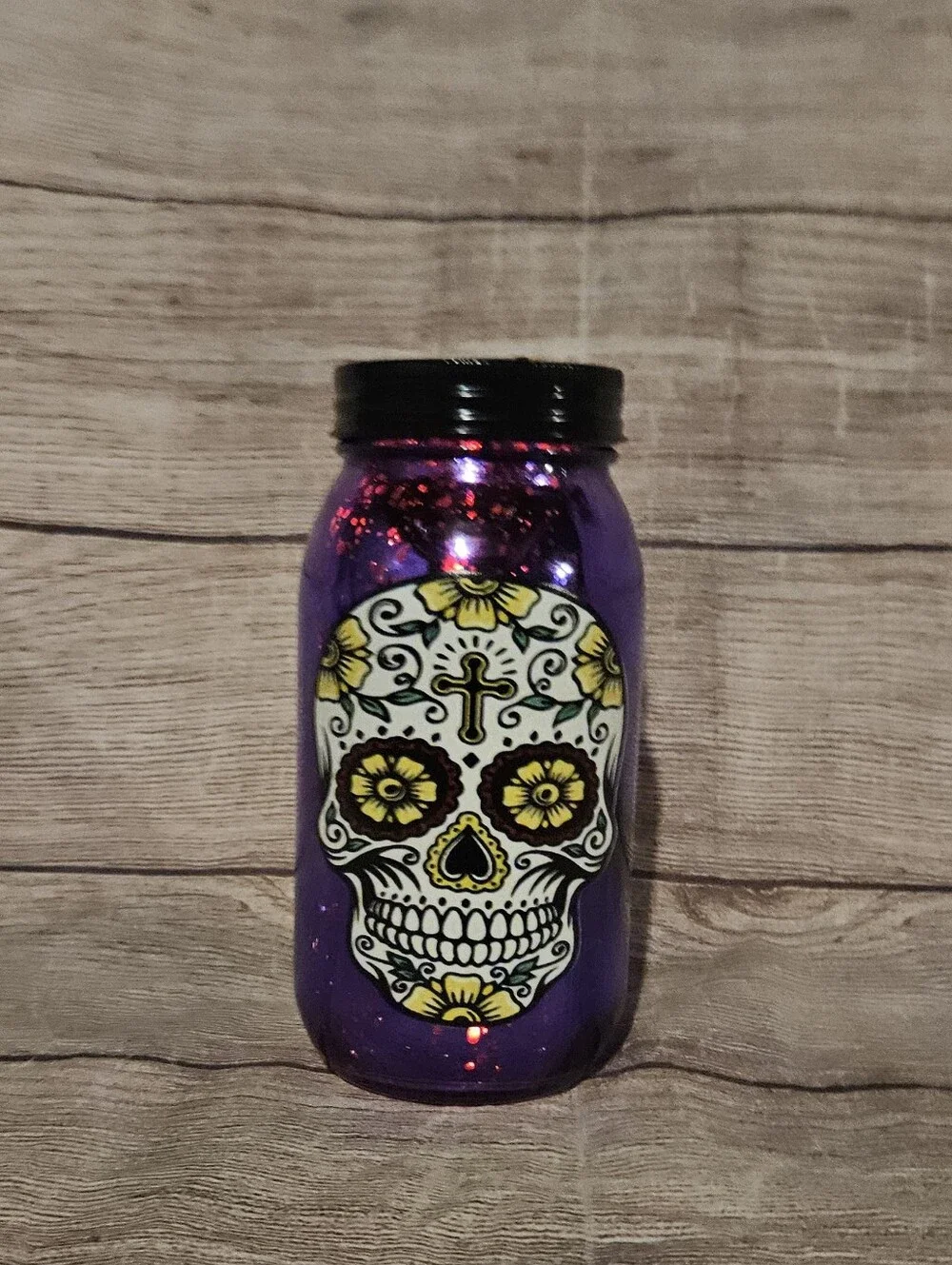 Gothic sugar skull light up mason jar decor